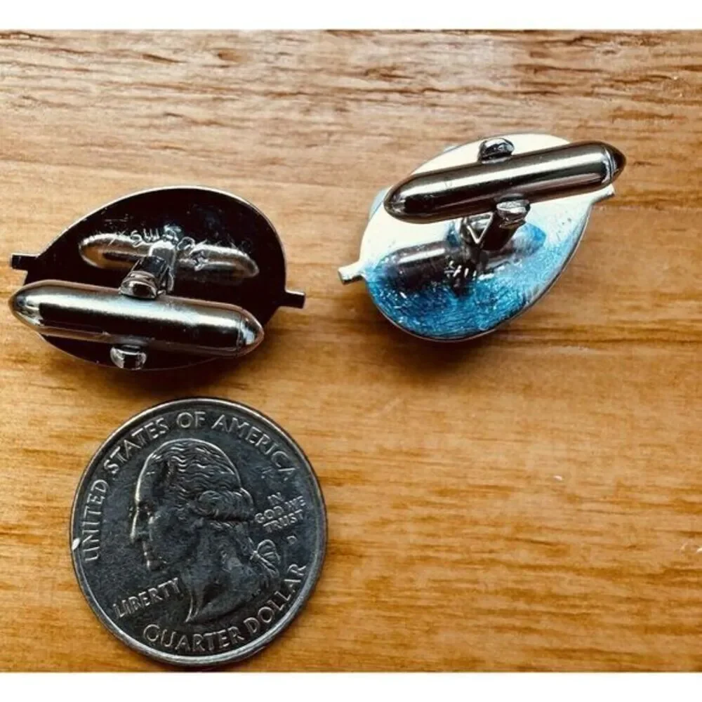 Swank Set Silver‎ Tone Faux Pearl Cuff Links & Matching Tie Clip Vintage